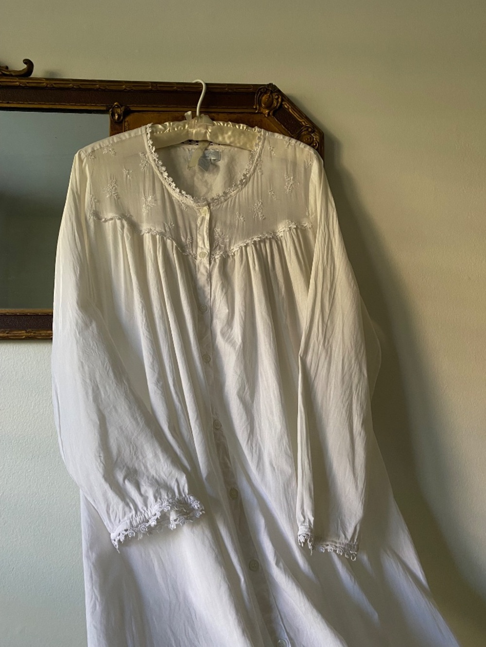 VTG Erika Taylor 90s White Cotton Eyelet Full Length Nightgown Cottage Large